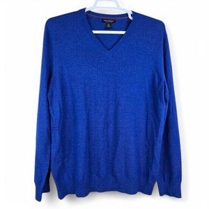 Banana Republic Sweater Mens Blue XL Extra Fine Merino Wool V Neck Pullover Knit